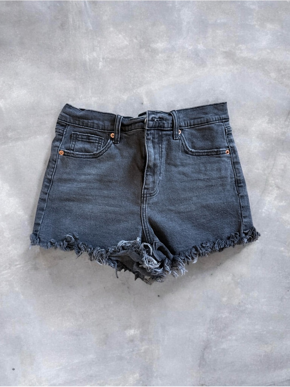 High-Rise Black Frayed Hem Denim Shorts